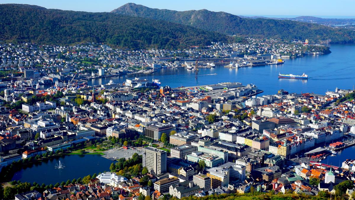 Bergen in Norwegen von oben