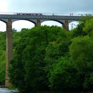 Das Pontcysyllte-Aquädukt umgeben von viel Grün in Wales