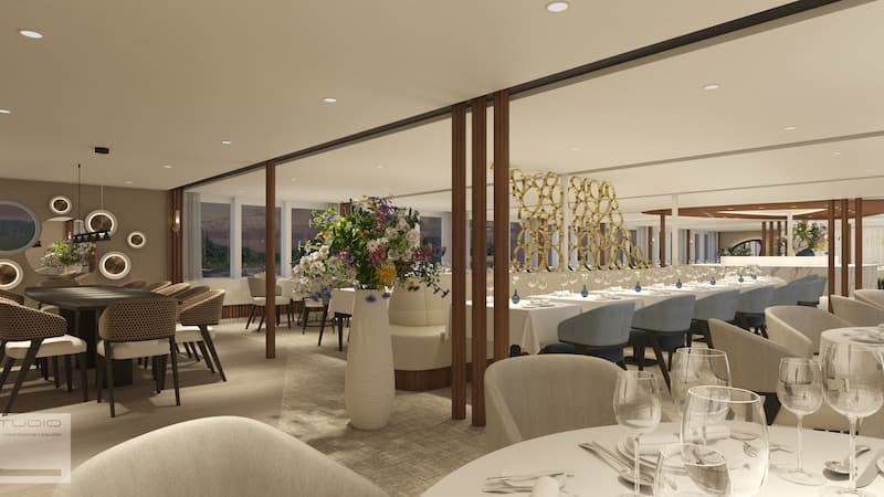 05_Lueftner_Cruises_AMADEUS_Cara_Render_Restaurant_01 Ein großzügiges Restaurant wartet auf die ersten Gäste